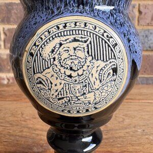 1998 Renaissance Fair  Goblet Chalice Deneen Pottery Blue Drip Glaze On Black